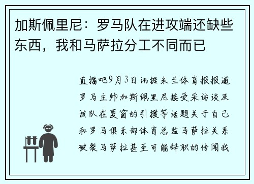 加斯佩里尼：罗马队在进攻端还缺些东西，我和马萨拉分工不同而已